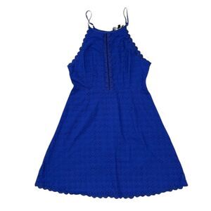 Lulus Let Your Heart Go Cobalt Blue Eyelet A-Line Mini Dress Size M